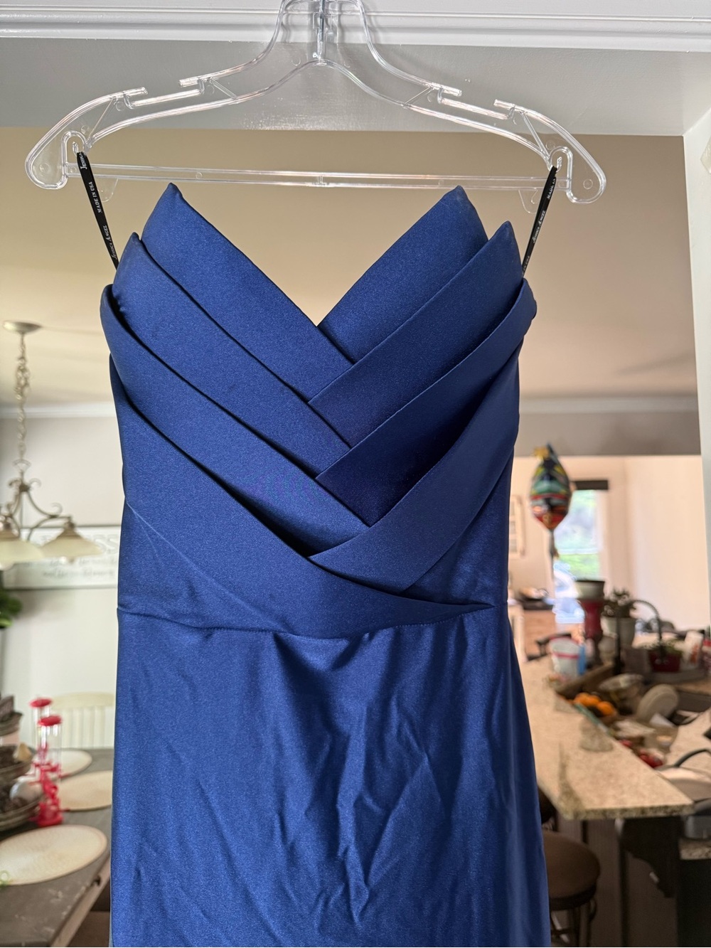 Strapless Royal Blue Pleated Bodice Evening Dress